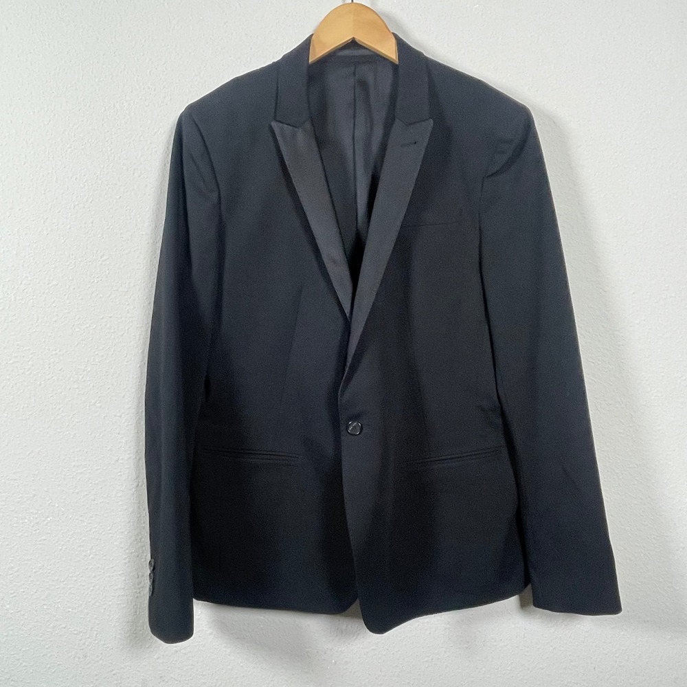 AllSaints Ardmore Tux Blazer Mens 40R Black‎ Wool Blend Peak Lapel Tuxedo Jacket